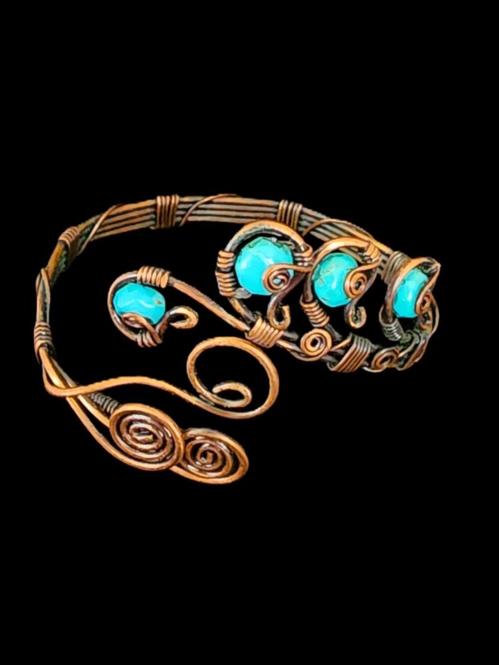 Copper Turquoise Crown Cuff Wire Wrapped Bracelet Adjustable by Beyhan Akman